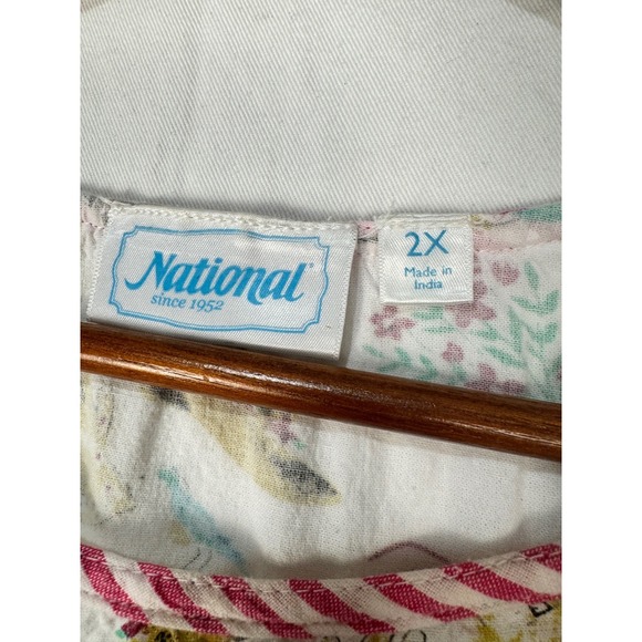 National Pink Striped Cotton House Dress Muumuu Spring Novelty Print 2X Easter - Picture 5 of 6